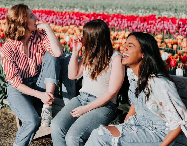 Laughing Girls Flowers Sunshine